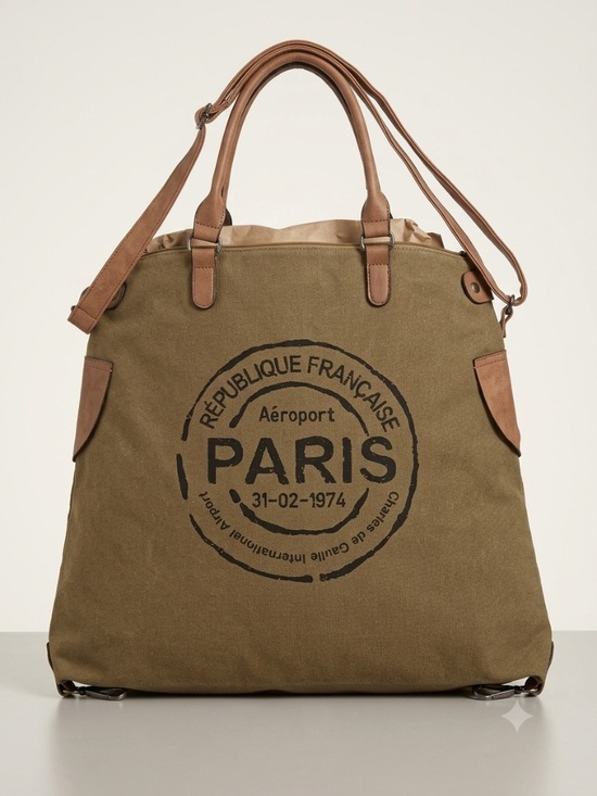 Handbags - NWOT Vintage Paris Passport Stamp Canvas Tote in Olive Green